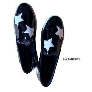 Patent Leather Star Sneakers Women Color Black & White Size 9